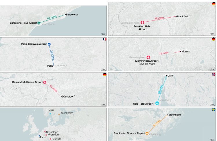 Consejos para ahorrar de viaje sin sacrificar experiencias mapas con las distancias de algunos aeropuertos al centor de la ciudad